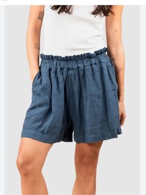 NEON HITCH Linen Baggy Shorts High Rise Navy Medium Coastal Relaxed Casual Basic